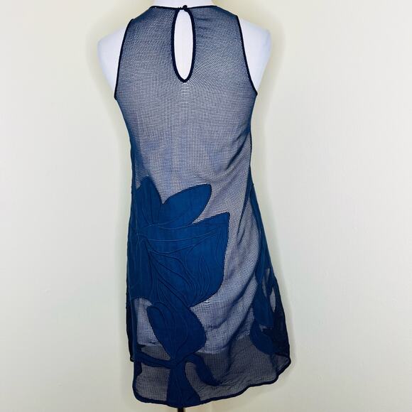 Anthropologie Hutch Swing Tank Dress XXS Navy Blue Fishnet Mesh Embroidered Mini - Picture 4 of 7